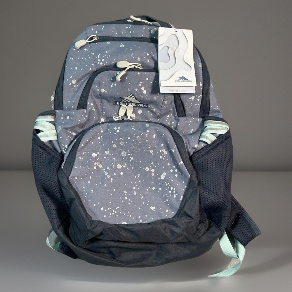 Backpack High Sierra Swoop SG Gray Silver Splatter Hiking Travel Bag Dual Zip